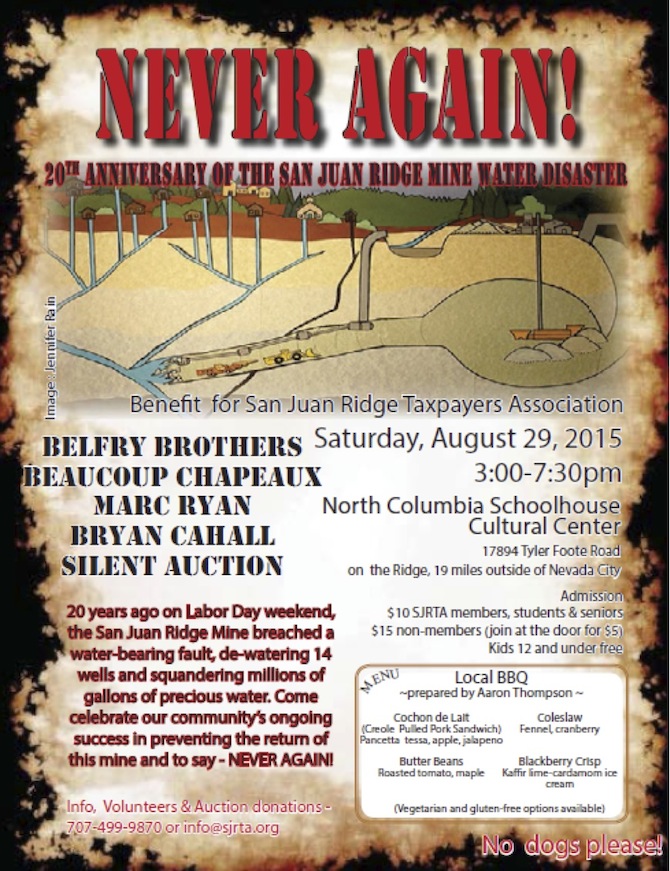 Never Again! San Juan Ridge Taxpayers Association Benefit|Saturday, August 29, 2015