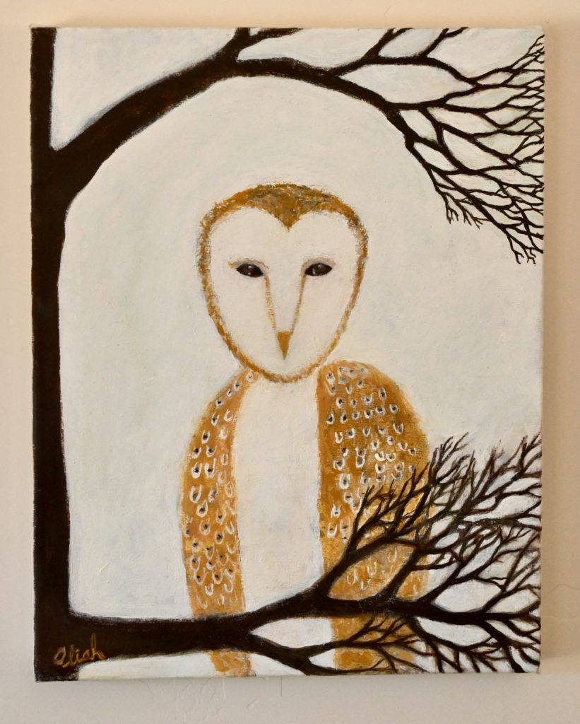 Painting of owl in tree
